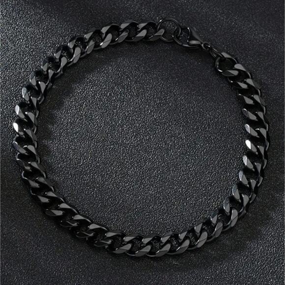 Men's black stainless steel chunky curb chain bracelet - Picture 3 of 5